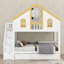 Lit superposé en bois avec lit gigogne et escalier de rangement, cadre de lit superposé avec garde-corps de fenêtre-766837607