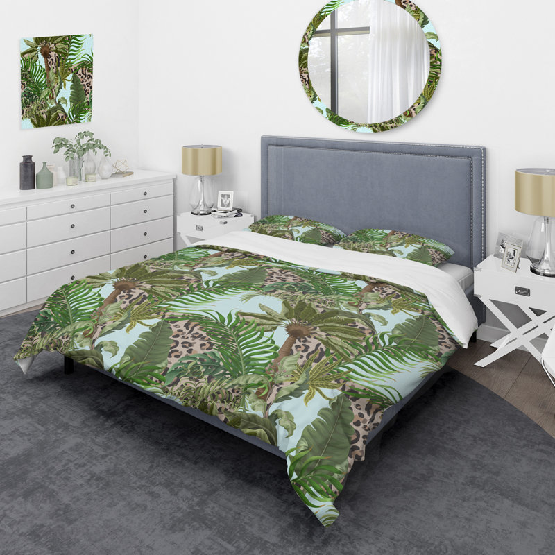 Feuilles de peau de léopard - Ensemble de housse de couette floral - Polyester microfibre