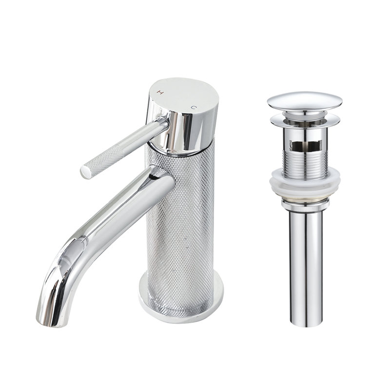 Robinet de lavabo monotrou en nickel brossé avec bec en cascade et bonde escamotable, robinet de meuble-lavabo moderne pour lavabo à entraxe large