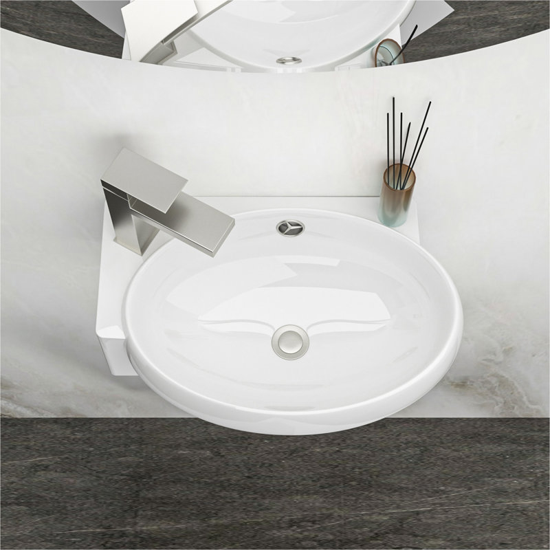 Lavabo de salle de bain mural rectangulaire en céramique blanche 16,5 x 11 po avec trou de robinet simple