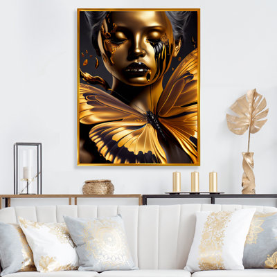 «Woman with Black and Gold Butterflies V», impression sur toile