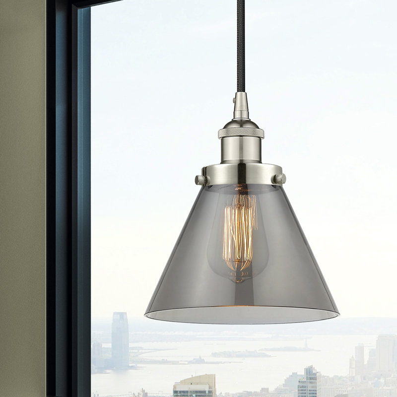 Mini-luminaire suspendu 1 lumière Cone, H 9,75 po x l 7,75 po x P 7,75 po, Gris, Nickel poli