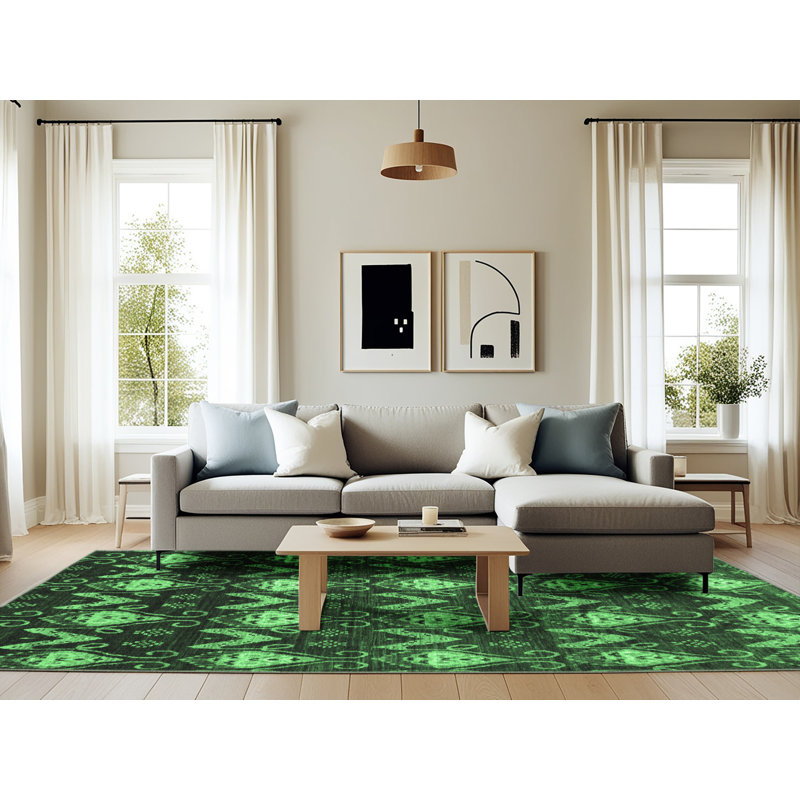 Washable Geometric Indoor Rug, Rectangle 6' x 9'