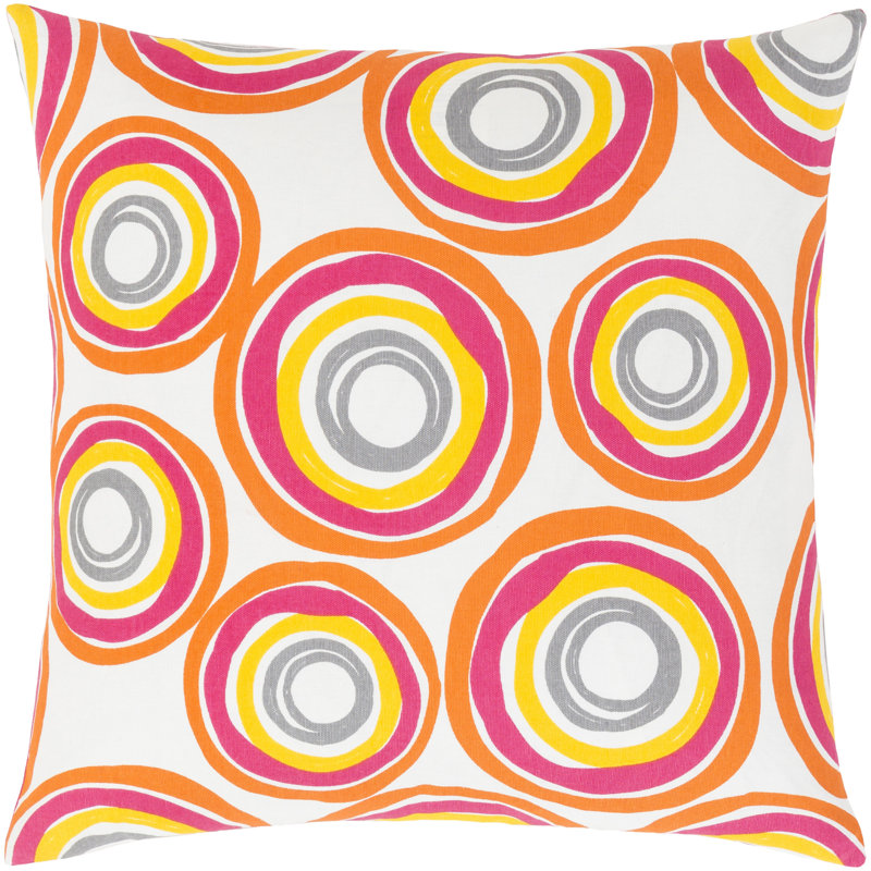 Geometric Down Throw Pillow, Bright Yellow/Orange/Pink/White/Medium Gray, 20" H x 20" W x 5" D