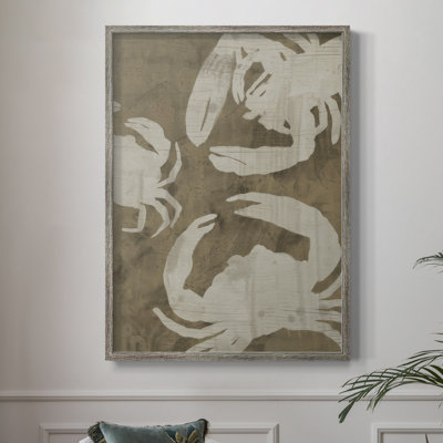 «Woodgrain Crustaceans I», reproduction encadrée - bois massif