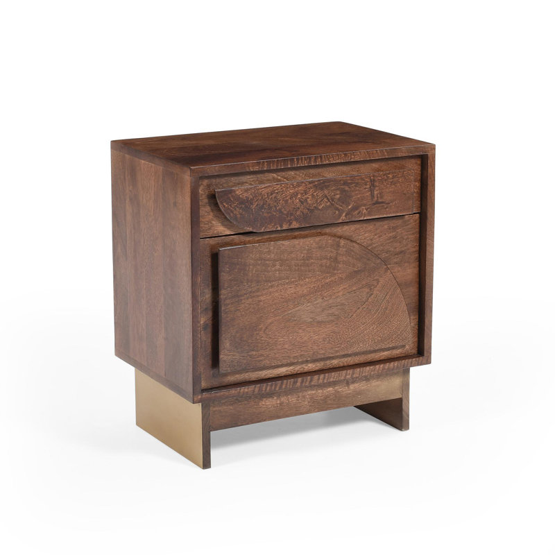 Table de chevet en bois avec 1 tiroir, finition noyer