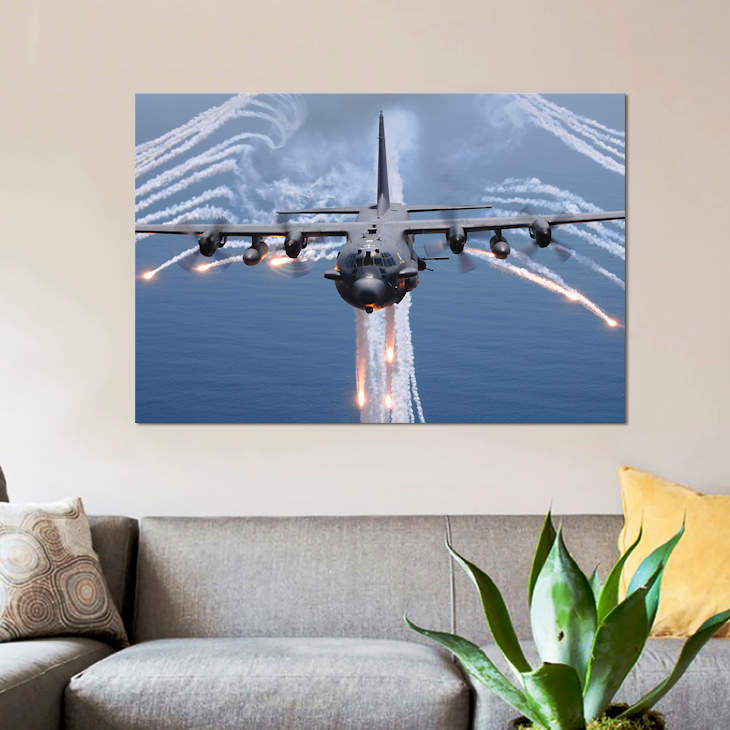 An AC-130H Gunship Aircraft Jettisons Flares As An Infrared Countermeasure by Stocktrek Images - Wrapped Canvas Gallery-Wrapped Canvas Giclée