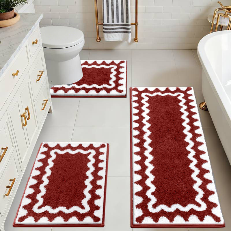 Ensemble de 3 tapis de salle de bain en microfibre avec tapis en forme de U et tapis de bain antidérapant doux et lavable à la machine