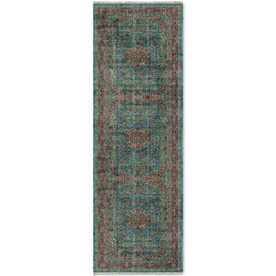 Tapis oriental en chenille de coton d'aspect rétro fuchsia Pender