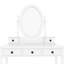 Coiffeuse blanche avec miroir à angle de 180 degrés, 5 tiroirs doublés de velours et tabouret confortable, coiffeuse de style rétro pour chambre à coucher avec rangement ovale réglable assorti en bois massif