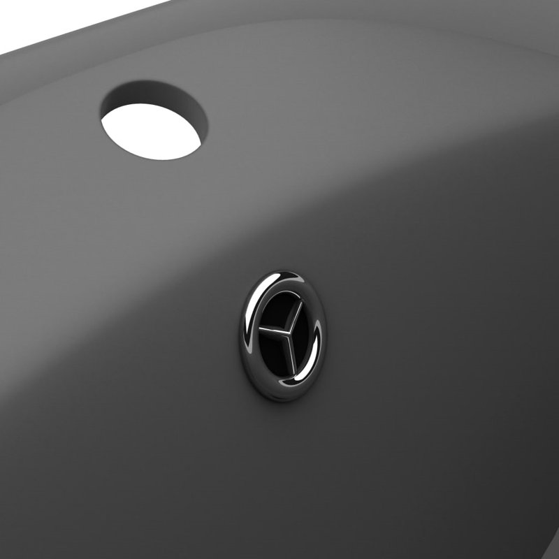 Belfry Bathroom Pearlene 390mm W Ceramic Oval Sink with Overflow, Dark Grey