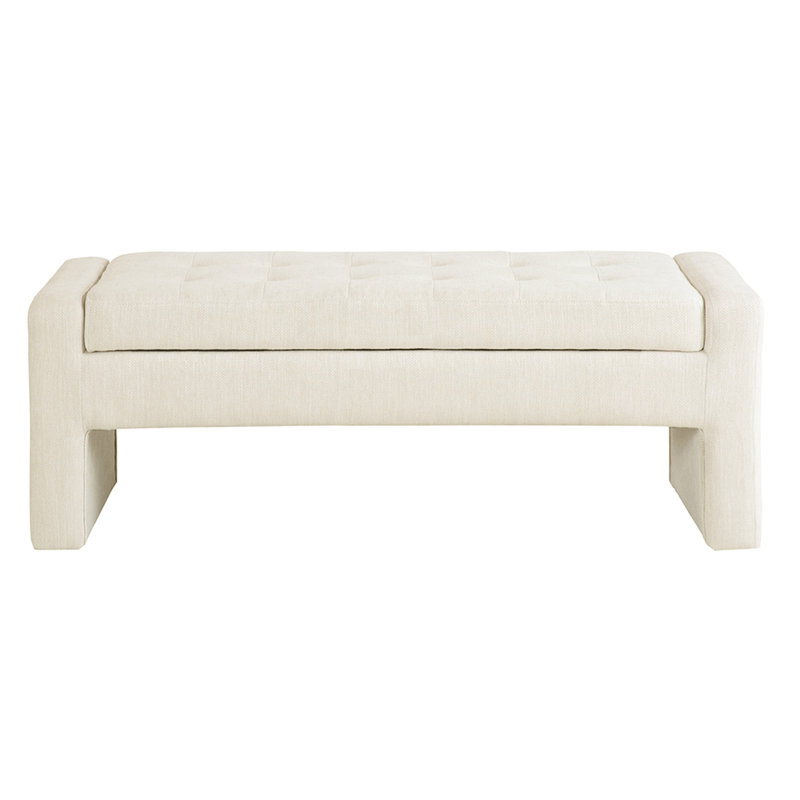 Banc rembourré crème avec surface et grand espace de rangement intérieur à fermeture en douceur pour la chambre à coucher