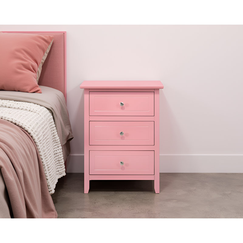 Table de chevet 3 tiroirs rose Lurne, Rose