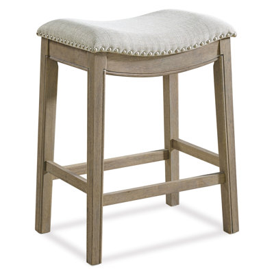 Parker Backless Saddle Kitchen Counter Stool, Oak, Grey Upholstery