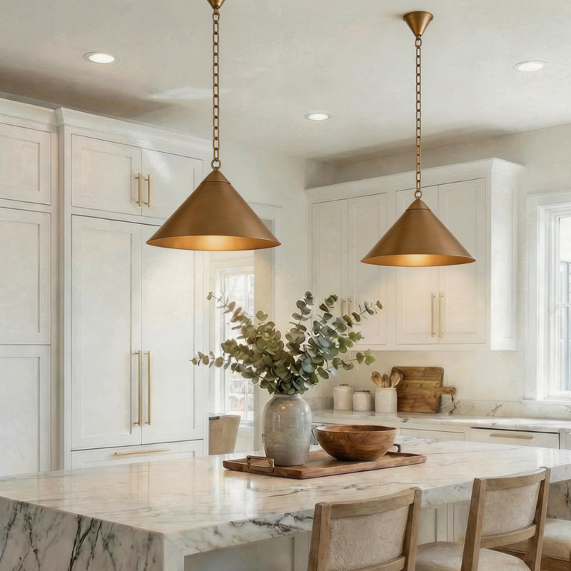 1-Light 15.8'' Dimmable Antique Brass Cone Pendant Light(Set of 2), 2 Pack