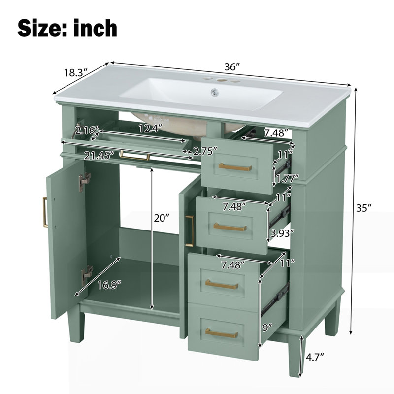 Meuble-lavabo moderne 36 "avec lavabo en céramique