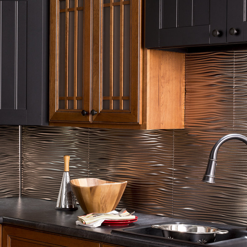 FASÄDE Waves Decorative Vinyl Backsplash 15 sq ft Kit, Brushed Nickel
