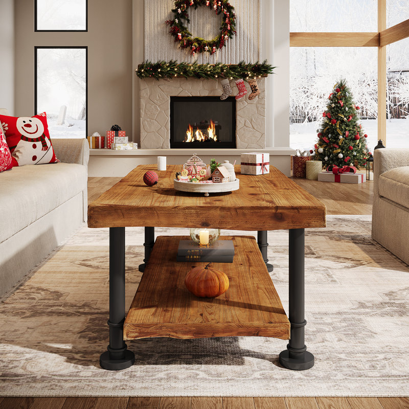 Solid Wood Live Edge Coffee Table, 47" Rectangular Accent Center Table