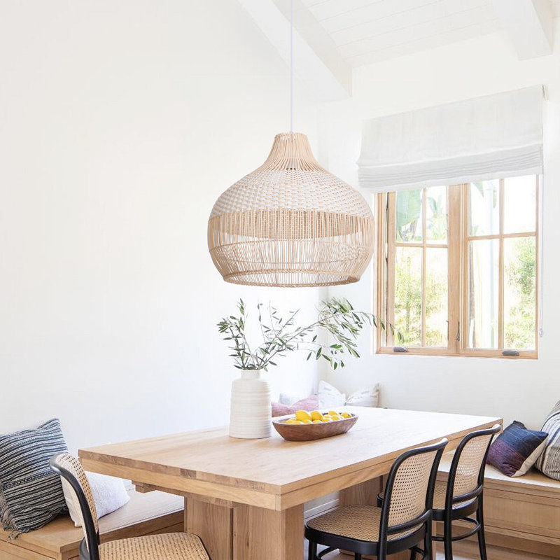 Calpella -Natural and White Rattan Light Pendant, 19.69" H x 19.69" W x 19.69" D