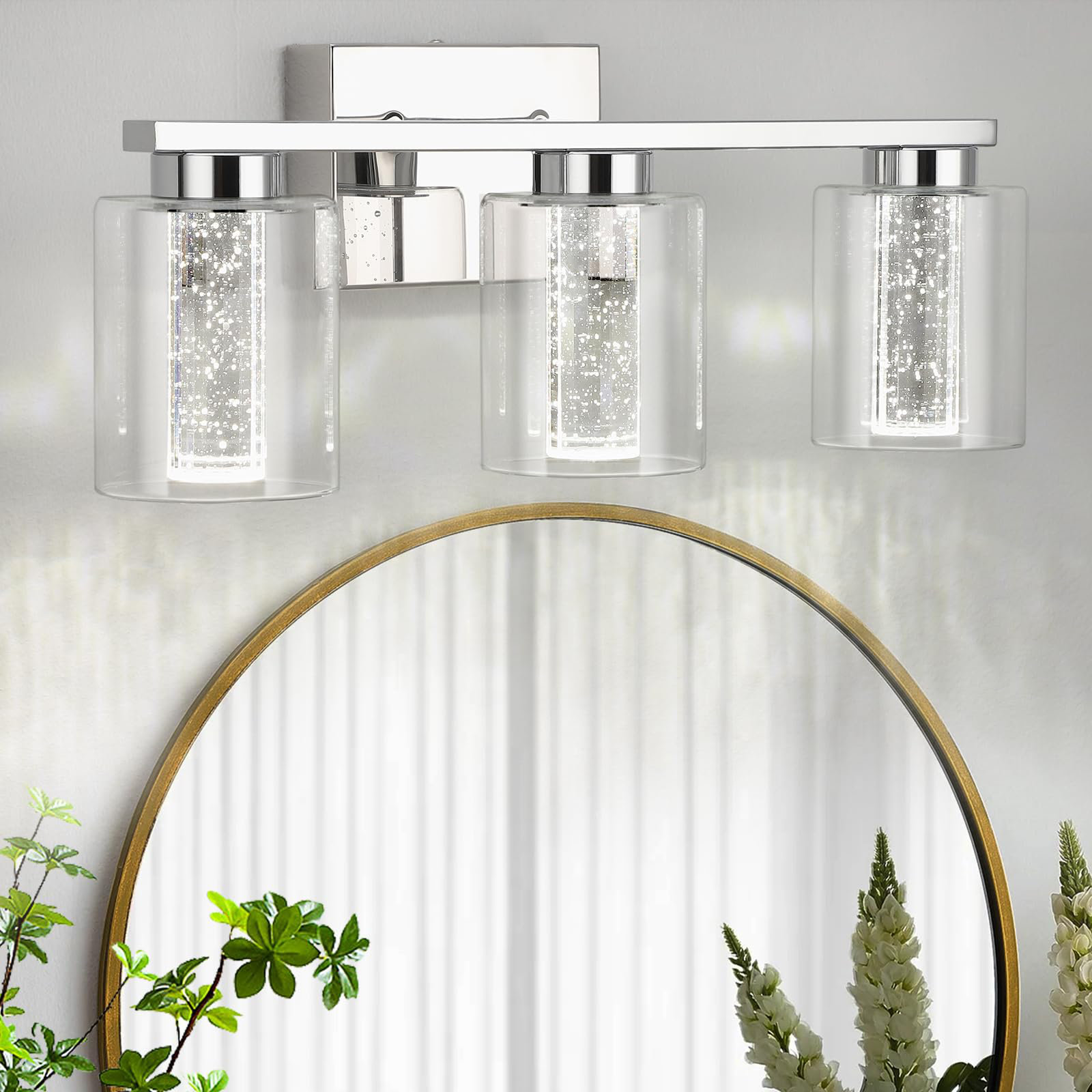 Wrought Studio™ 3 Lights Bathroom Light Fixtures, Chrome Bathroom ...