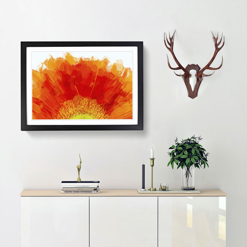 An Orange Gerbera in Abstract - Picture Frame Graphic Art Print, Black Framed, 48cm H x 65cm W x 2cm D