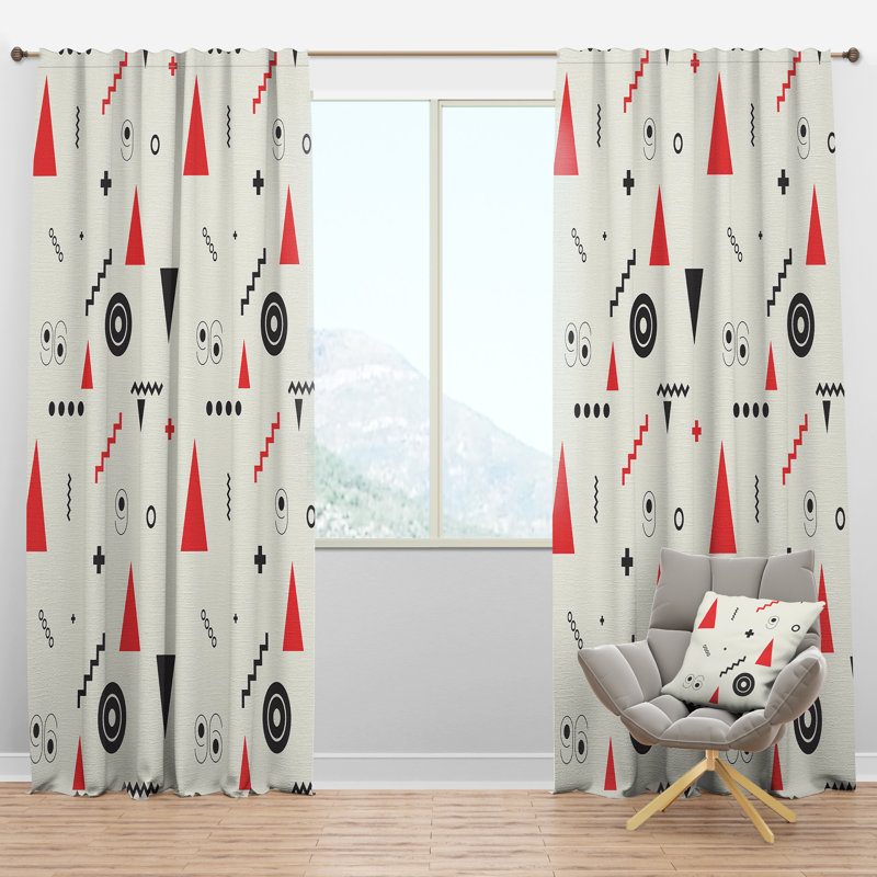 Panneau de rideau simple semi-diaphane avec passe-tringle Mid-Century Triangular Design, l 52 po x L 120 po