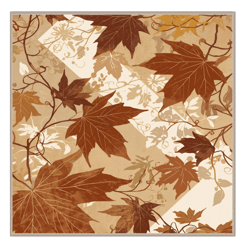 Machine Washable Ottwell Vine Maple Garden Floral Rug in Brown – Beige Binding, 7' Square