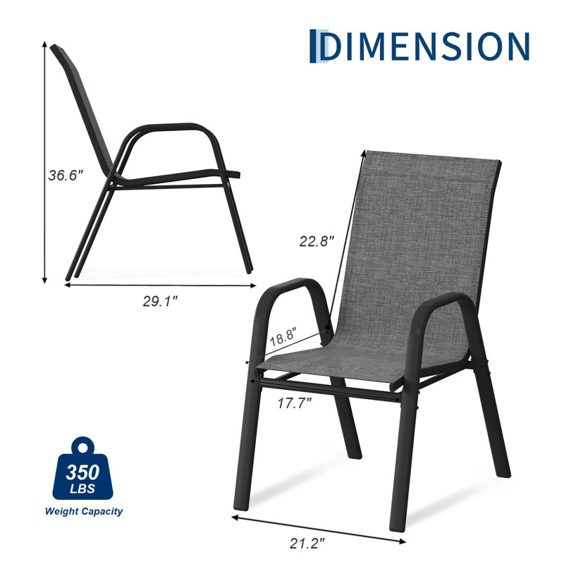 Ensemble de 6 chaises de patio pour l'extérieur, empilables en tissu Textilene, Gris