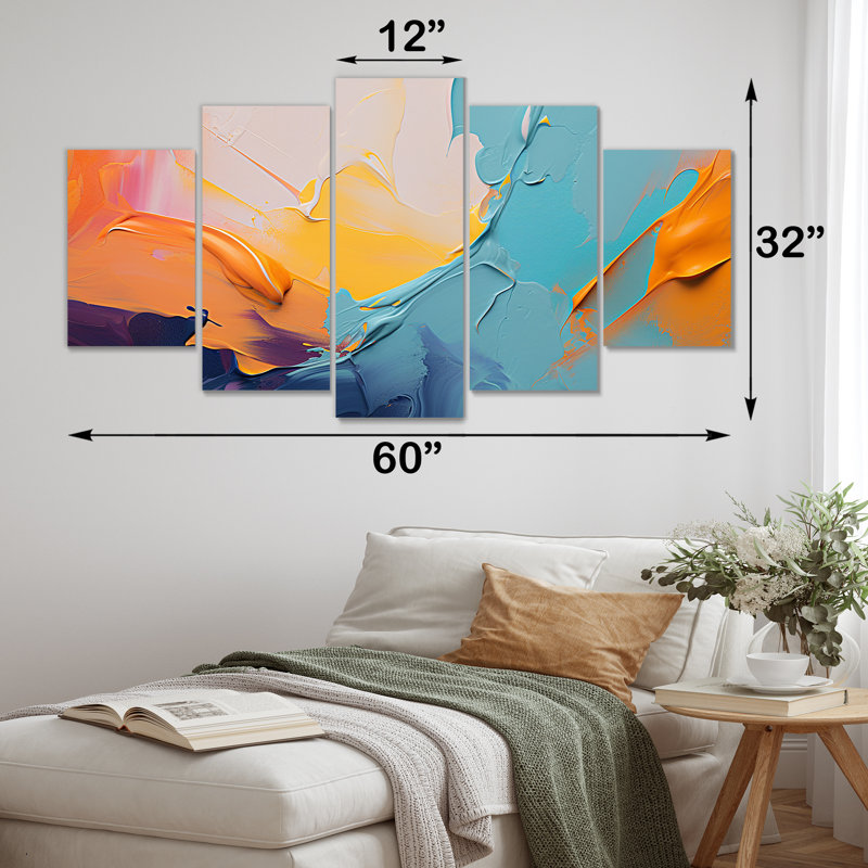 Blue And Orange Paint Expression I - Abstract Painting Multipanel Wall Art Decor Set