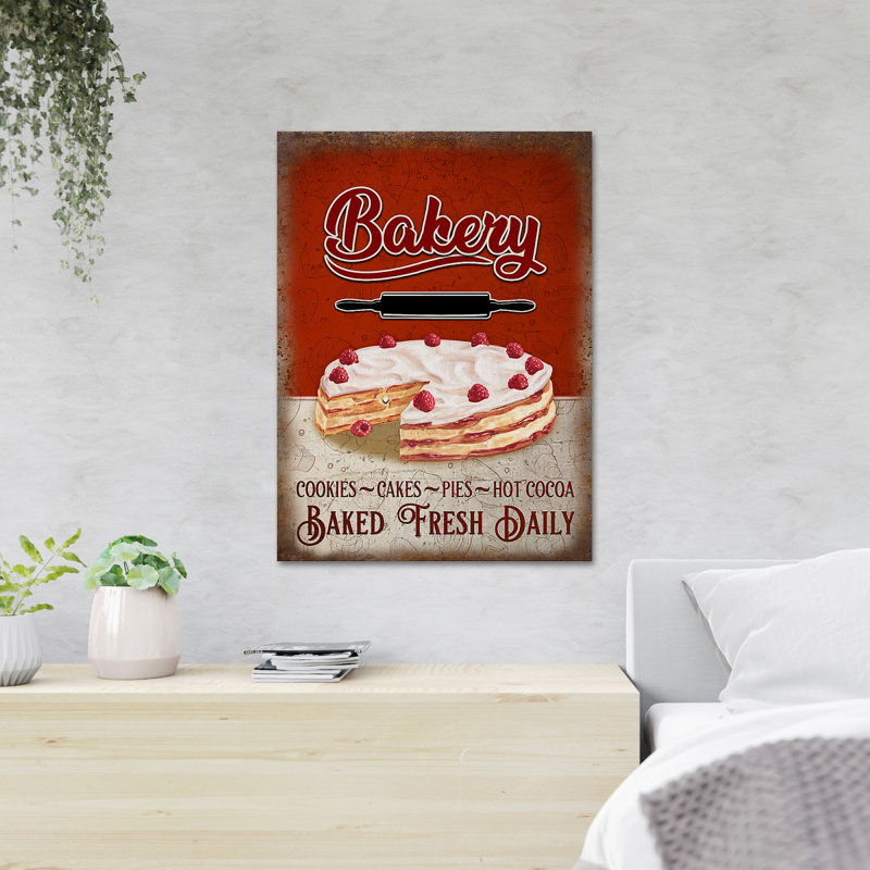 «Strawberry Cake - Bakery Cookies Cakes Pies Hot Cocoa», reproduction d'art graphique rectangle sur toile tendue