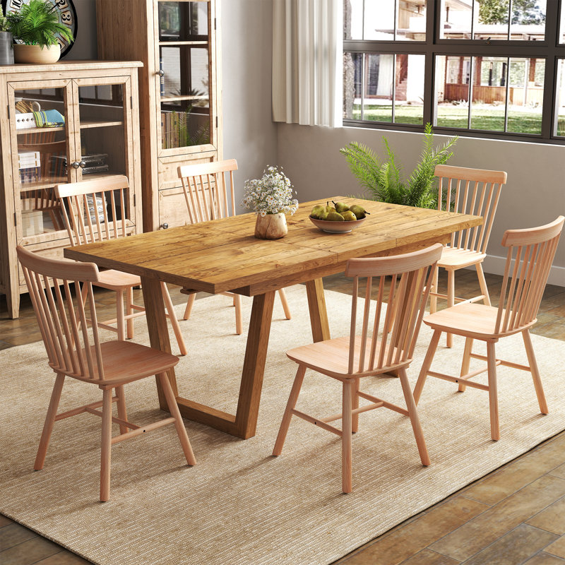 Ensemble de table de salle à manger en bois massif, table de salle à manger extensible Farmhouse et chaise Windsor pour salle à manger / cuisine