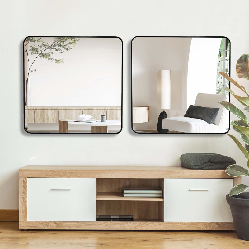 Miroir mural mural en métal pour salle de bain, Carrée, Noir, 36 po x 36 po