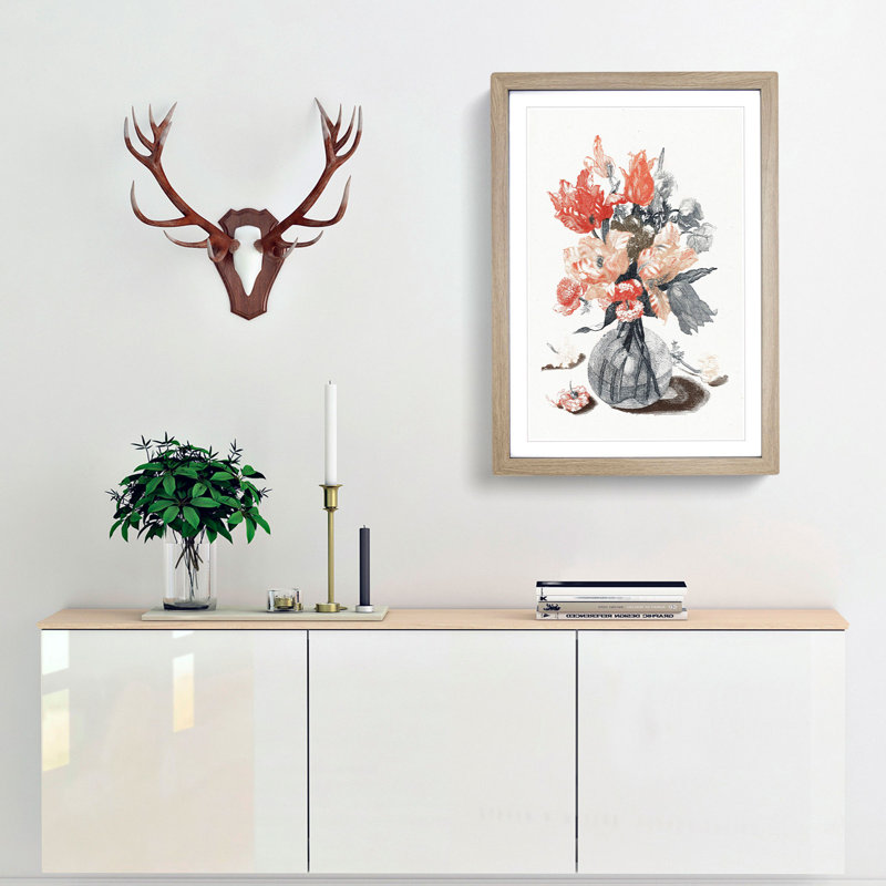 Glass Vase with Flowers by Johan Teyler - Picture Frame Painting Print, Oak Framed, 65cm H x 48cm W x 2cm D