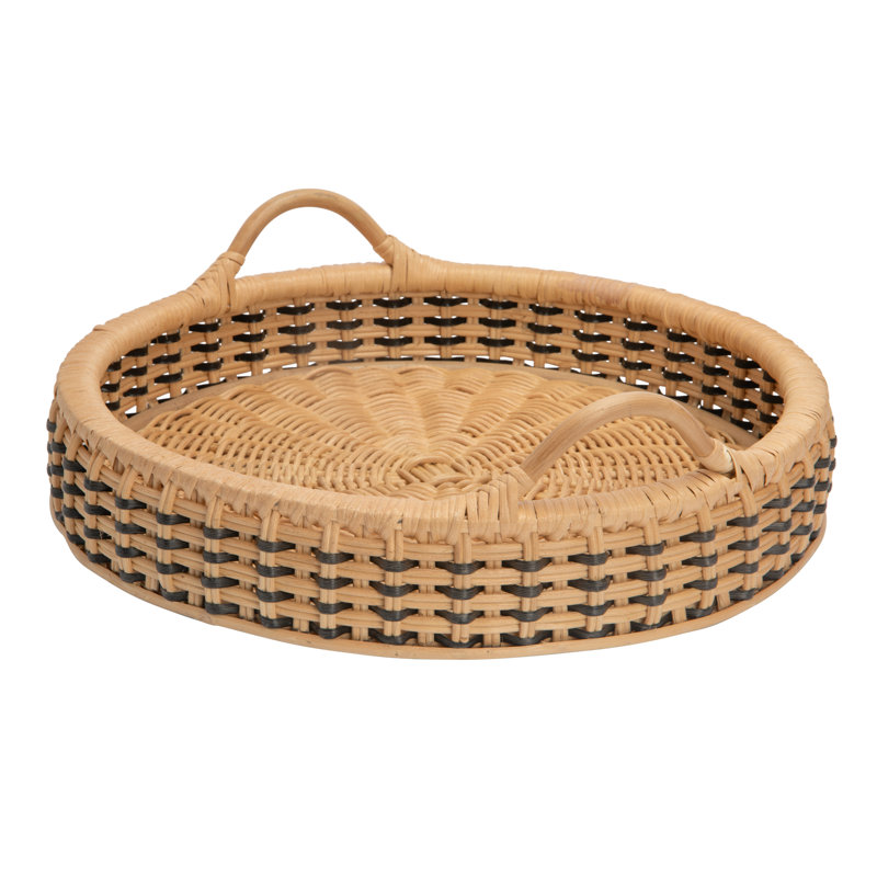 Plateau rond en rotin, naturel et noir
