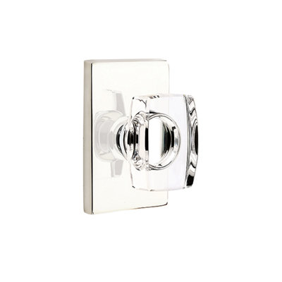 Ensemble de faux boutons Emtek avec rosette rectangulaire moderne et bouton en verre Windsor