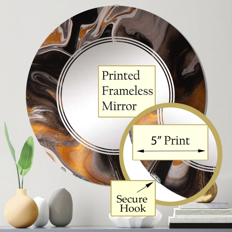 Miroir mural orange et noir Marble Waves II, 24 po x 24 po
