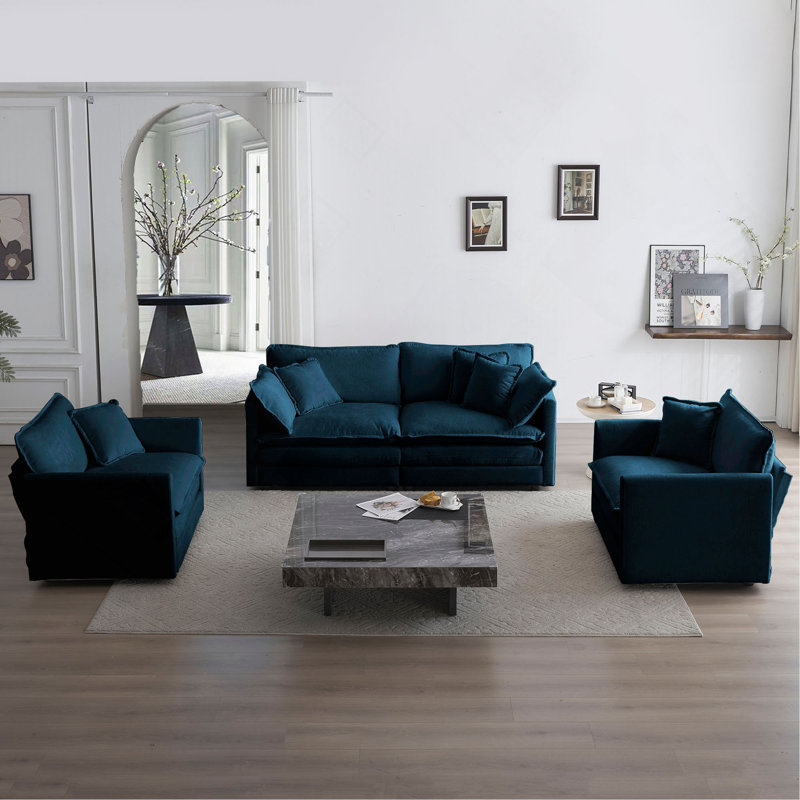 Ensemble de canapé 3 pièces avec coussins d'accoudoirs et coussins décoratifs, ensemble de canapé comprenant 2 pièces de fauteuil avec accoudoirs et un canapé à 2 places, ensemble de canapé décontracté pour le salon