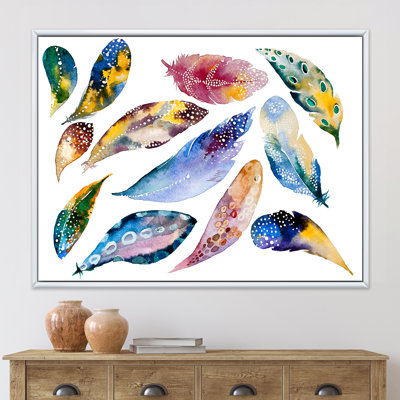 Ensemble de plumes colorées Boho VI - peinture sur toile