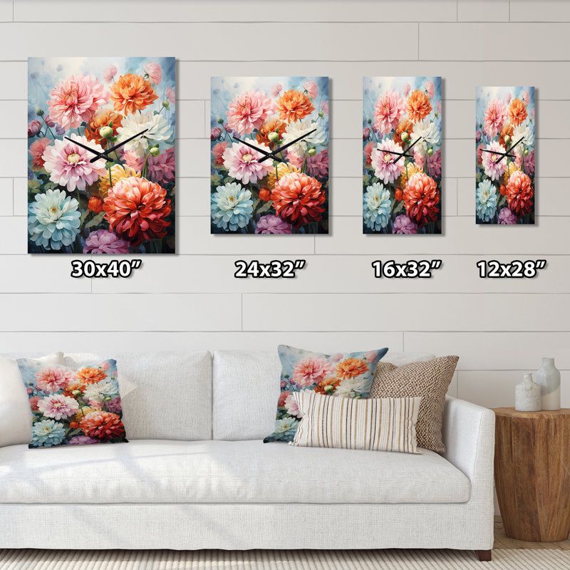 Horloge murale florale surdimensionnée et colorée Zinnias, Médium