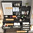 Rattan Vanity, Makeup Vanity Desk With Mirror And Adjustable LED Light, 4 Drawers & 1 Cabinet-100099341