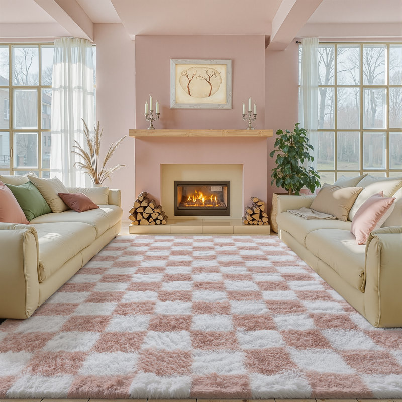 Tapis à poil long Celi, Rectangle de 5 pi x 8 pi, Rose