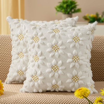 Spring Summer Pillow Covers 22X22 Inch Set Of 2 Farmhouse Decor Yellow Color Flower Heart Sunflower Soft Plush Faux Fur Jacquard Throw Pillows For Sofa Holiday Spring Home Decor