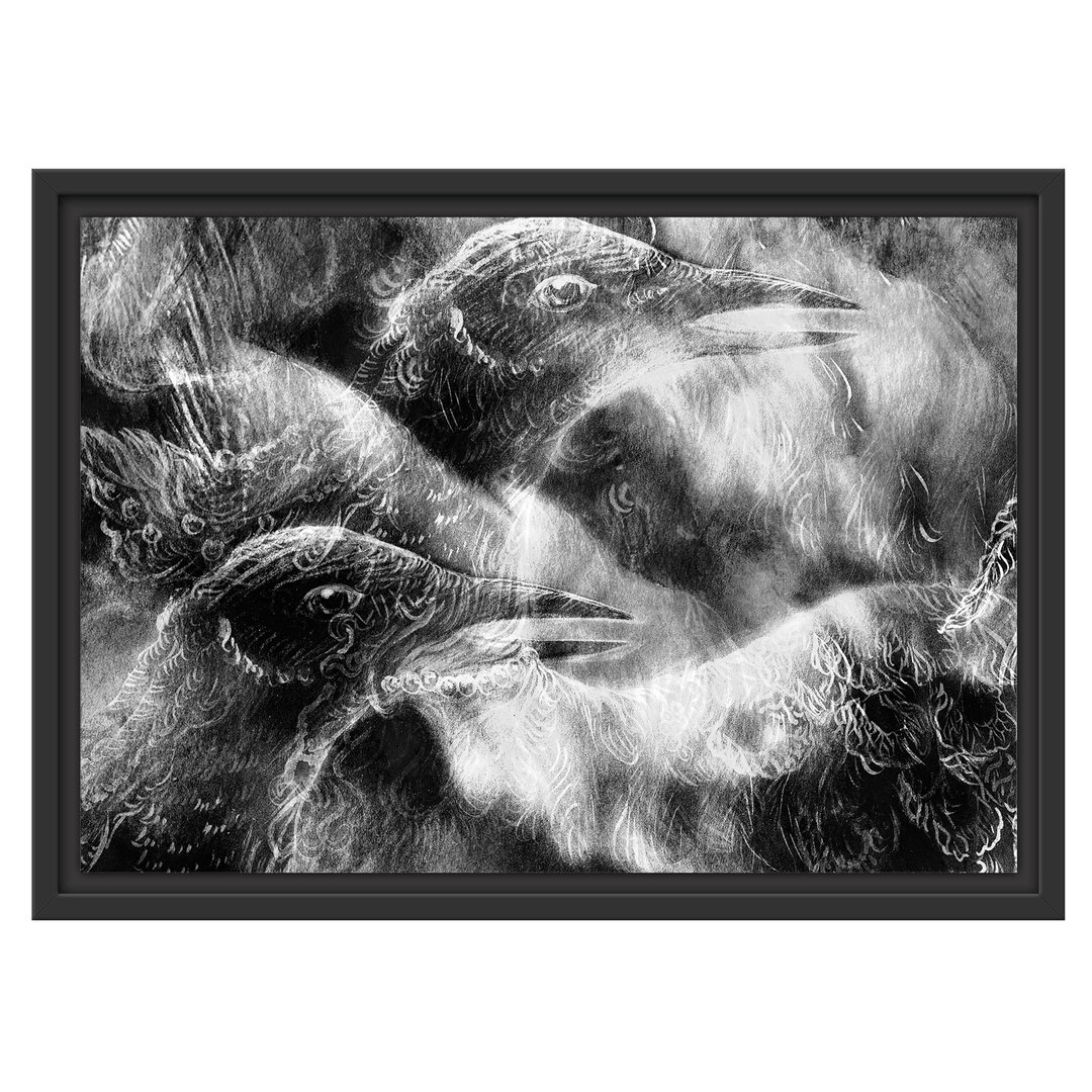 Gerahmtes Wandbild Vogel Phönix Collage Kunst B&W