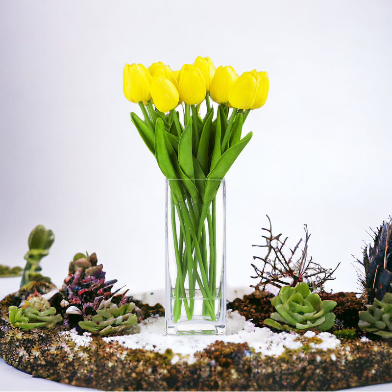 Natural Fibres Tulip Arrangement in Vase, Yellow