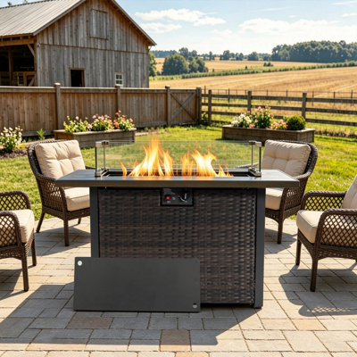 Table rectangulaire pour foyer d'extérieur au propane avec pare-vent en verre trempé de 44 pouces