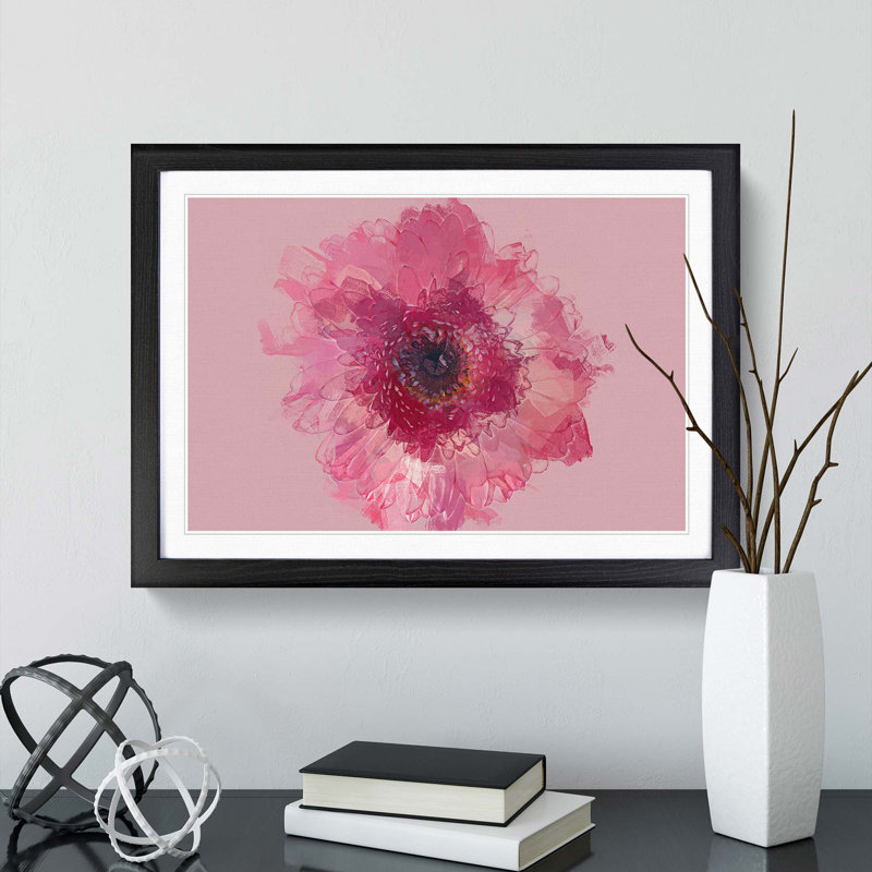 Layers of a Pink Gerbera in Abstract - Picture Frame Graphic Art Print, 36cm H x 48cm W x 2cm D, Black Framed