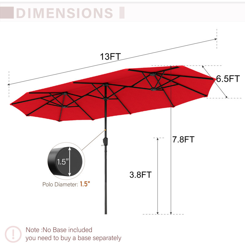 Parasol de marché rectangulaire 156 po x 78 po Taralyn, Rouge