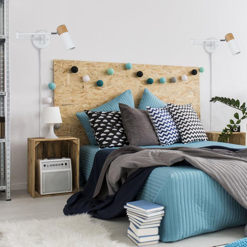 Industrial Swing Arm White Wall Lamp, Modern Vintage Adjustable Hanging Light for Bedroom