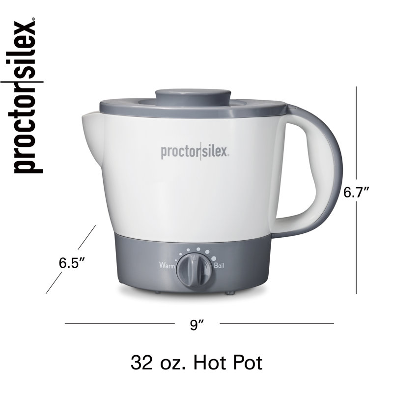 Proctor Silex 32 oz. Hot Pot, chaleur réglable de chaud à ébullition, revêtement antiadhésif sans PFAS facile à nettoyer, blanc, 48507MN