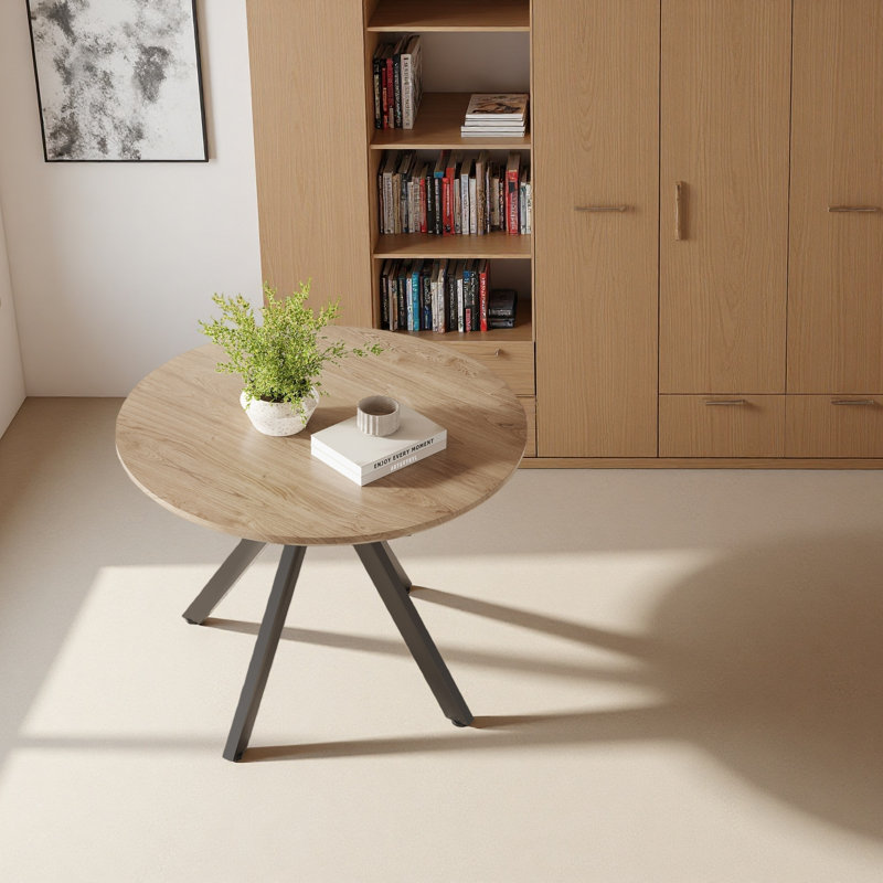 47.2" Solid Wood Round Dining Kitchen Table For 4-6 People With Intersecting Pedestal Base, Brown, Black